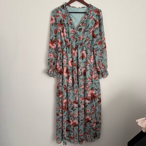 Floral Maxi Dress in Blue and Red